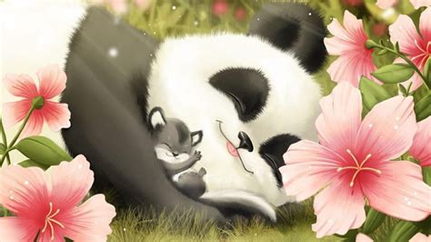 Big Panda And Baby Panda Are Sleeping On Green Grass Hd Panda
