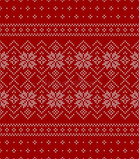 Christmas Nordic Pattern In Red And White Embroidery Cross Stitch