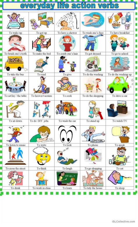 Every Action Verbs Pictionary For English Esl Worksheets Pdf Doc