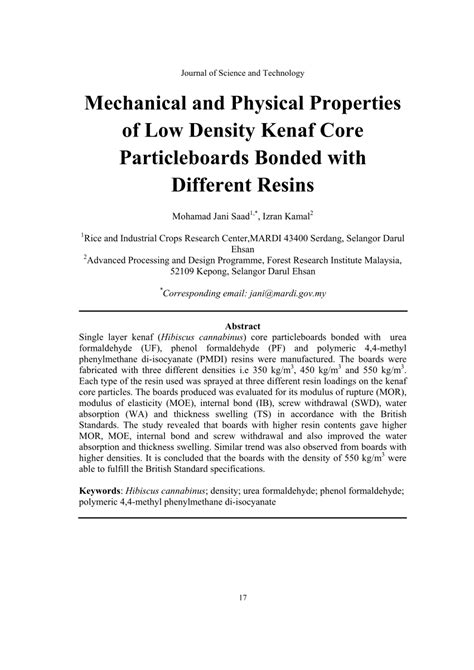 Pdf Mechanical And Physical Properties Of Low Density Kenaf Core