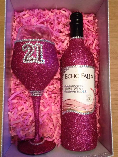 21 Pink Glitter Wine Glass And Wine Bottle Glitter Wine Bottles