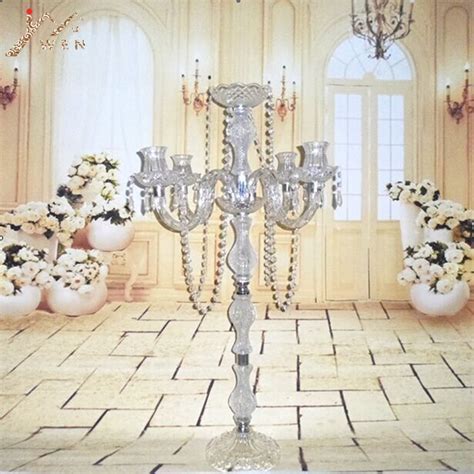 New Arrival 90cm Height Acrylic 5 Arms Metal Candelabras With Crystal