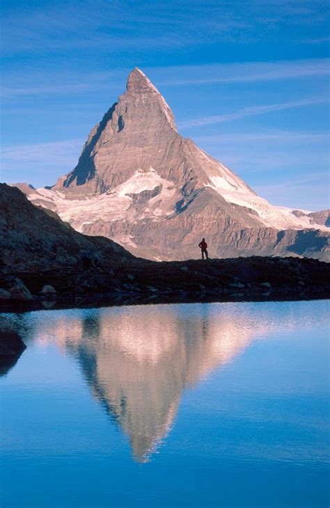 Photo Prints Wall Art Hiker And Matterhorn Reflected In The Riffelsee