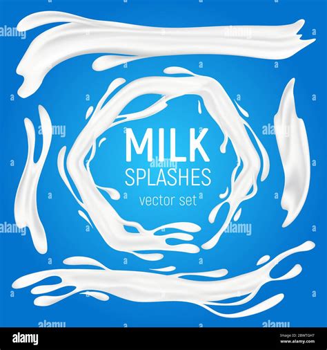 Milk Splashes Vector Set 3d Realistic Liquid Natural Dairy Products In