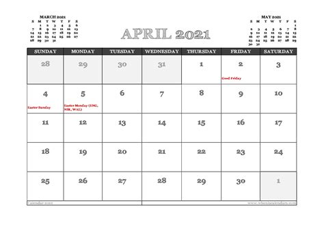 April 2021 Calendar Uk Printable Calendar Printables 2021 Calendar