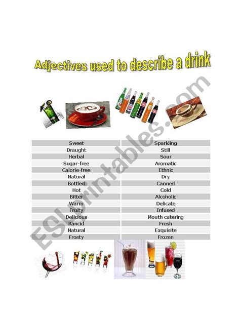 Adjectives Used To Describe A Drink Esl Worksheet By Lilikar