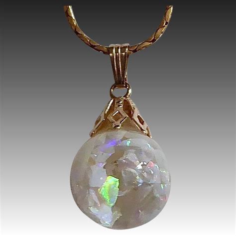 Floating Opal Orb 14k Gold Filled Necklace Chain Antique Opal