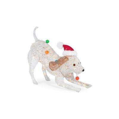 Home holiday accent sitting dog christmas decor meadow frost brown white led lights plug in 2.5 ft. 25.5 in. Warm White LED PVC Dog with Holiday Bulbs ...