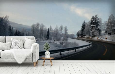3d Winter Forest Road Scenery Wallpaper Wall Murals Removable Wallpaper
