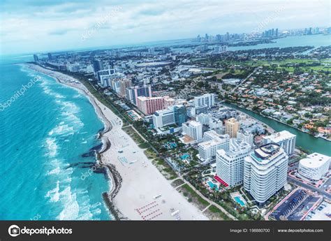 Aerial View South Beach Skyline Miami Sunset Florida Stock Photo By