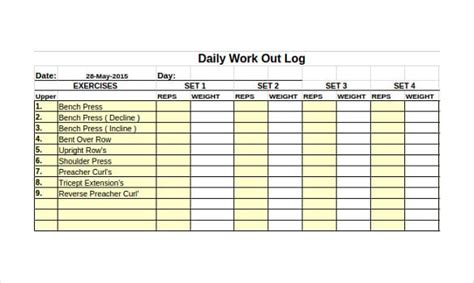 Workout Log Template 14 Free Word Excel Pdf Vector Eps Format