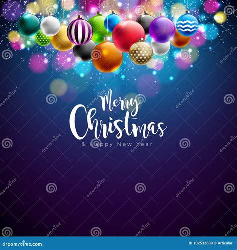 Vector Merry Christmas Illustration With Multicolor Ornamental Balls
