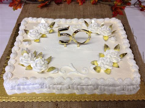 This Simple Anniversary Sheet Cake Had A Gold And Diamond Pic In The