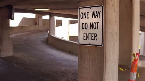 One Way Do Not Enter Sign In Parking Garage Ramp 4k Stock Video Footage