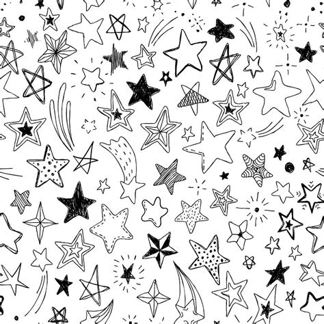 Beautiful Seamless Pattern Hand Drawn Doodle Stars Black And White