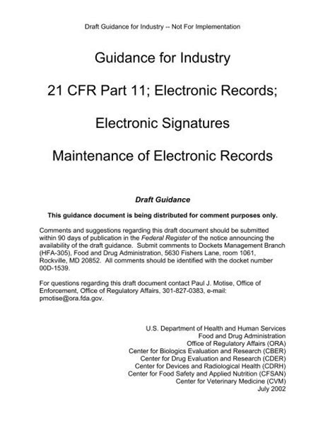Guidance For Industry 21 Cfr Part 11 Electronic Records