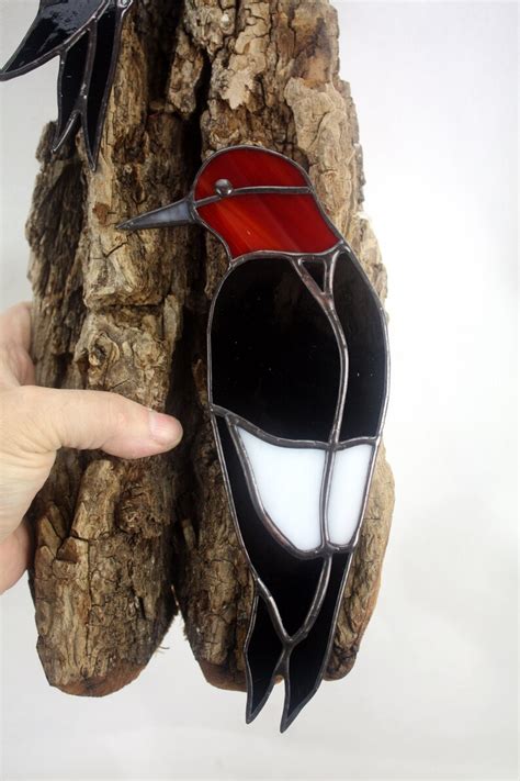 Stained Glass Red Headed Woodpeckers Stained Glass Bird Etsy