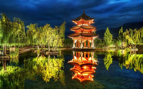 Pavilion Reflection In Pond Hd Wallpaper Background