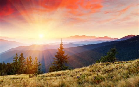 Landscape Nature Mountains Sun Rays Wallpapers Hd Desktop And