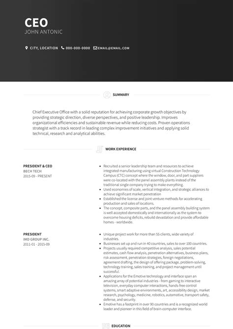 Resumes are an important asset for applicants who wishes to work in an enterprise of their choice. Ceo - Resume Samples and Templates | VisualCV