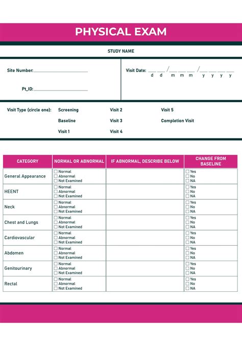 Free Medical Physical Exam Forms Printable Templates
