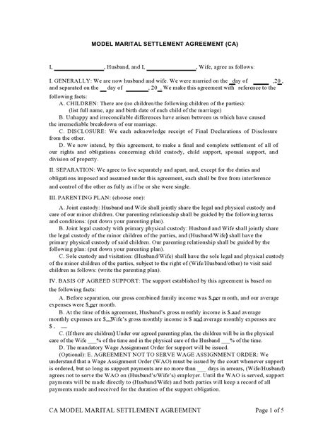 Editable Marital Settlement Agreements Word PDF ᐅ TemplateLab