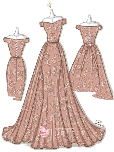 Peach Lace Prom Gown Sketch Dress Sketches Fashion Illustration