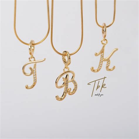 Tbk 18k Gold Cubic Zirconia Letter Pendant Necklace Alphabet
