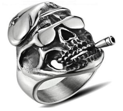 Handle Bar Skull Biker Ring Stainless Steel Biker Jewelry Biker