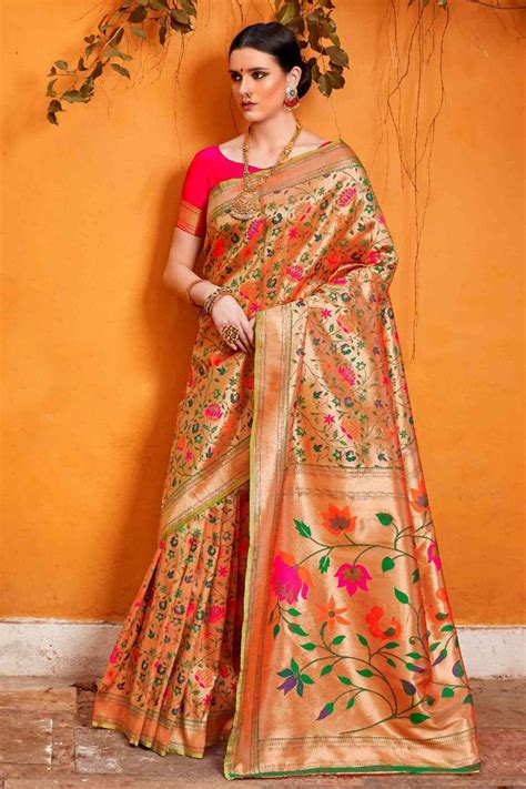 Beautiful Colored Paithani Pure Silk Traditional Saree Komalya