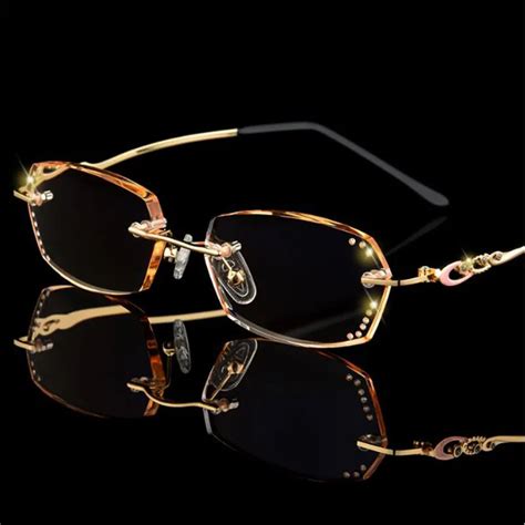 new fashion reading glasses women eyewear diamond cut rimless reading glasses with rhinestones