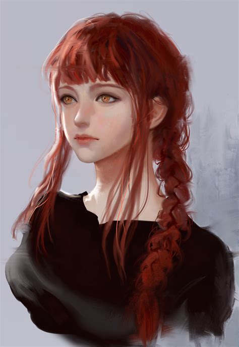 Artstation Makima Raon19 Red Hair Girl Anime Anime Red Hair Red