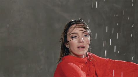 Close Up Wet Dancer Young Woman Dancing In Red Sweater And Makes