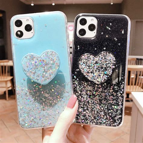 Pretty Bling Heart Kickstand Cute Phone Case Cover For Iphone 11 Pro