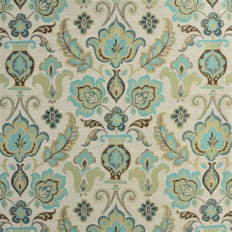 Check spelling or type a new query. Turquoise Blue Floral Damask Upholstery Fabric in 2020 ...