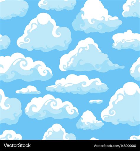 Blue Sky With White Clouds Hand Drawn Seamless Vector Image
