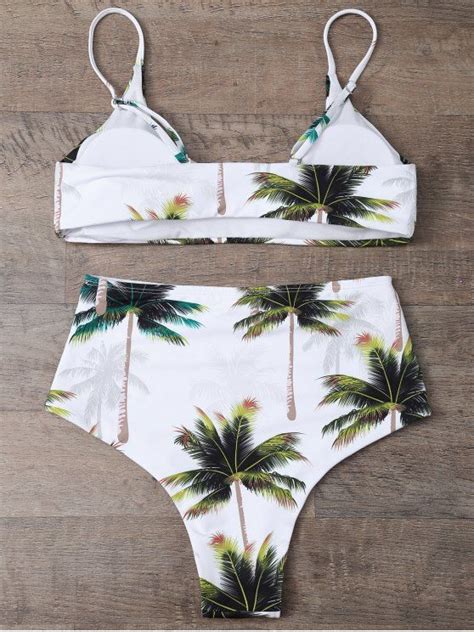 Palm Tree Print High Waisted Bikini Set Bikinis