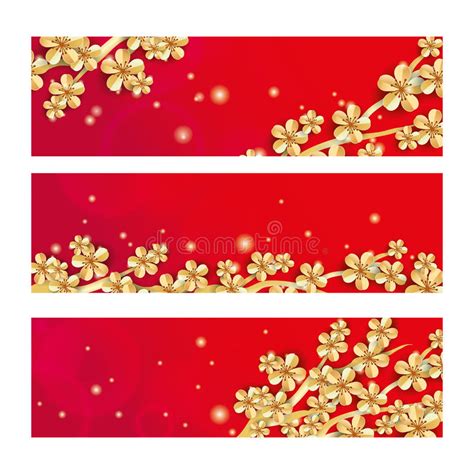 Gold Red Sakura Flower Banner Stock Vector Illustration Of Exclusive