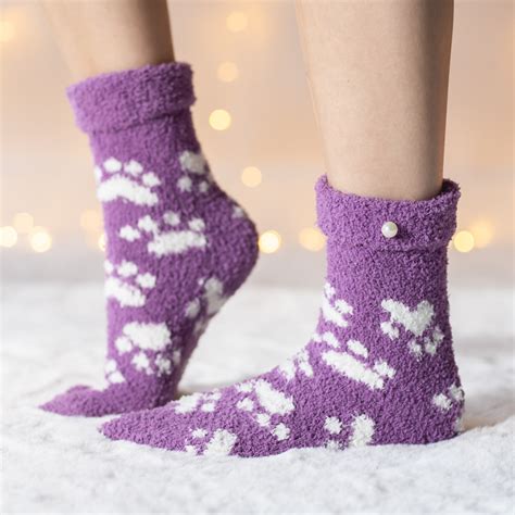 Send me pics of you in fuzzy socks 🧦 and i'll even shout you out! Warm 'n Fuzzy Purple Paw Socks - iHeartCats.com