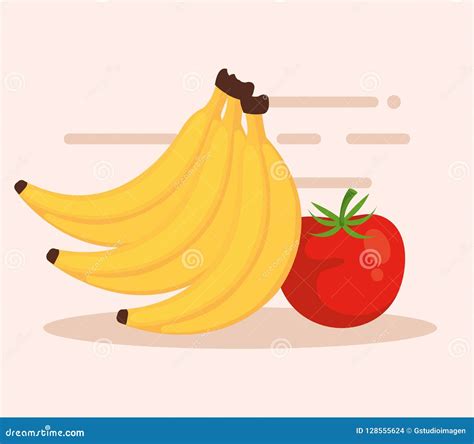 Bananas And Tomatoe Icons Stock Vector Illustration Of Organic 128555624