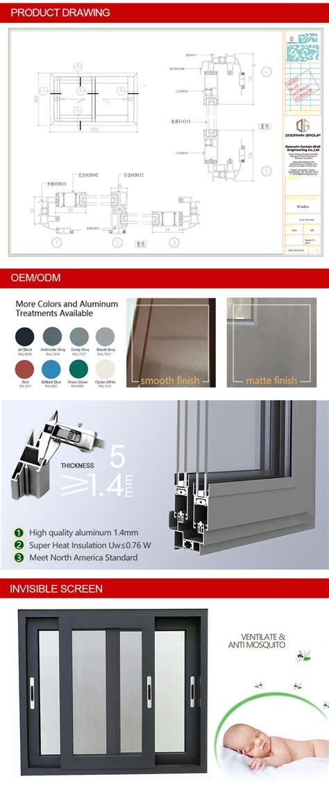 Anodizing Black Color Aluminium Sliding Window With Flyscreen China