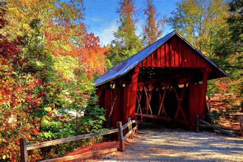 Campbell Covered Bridge During Fall Painted Photograph By Carol Montoya