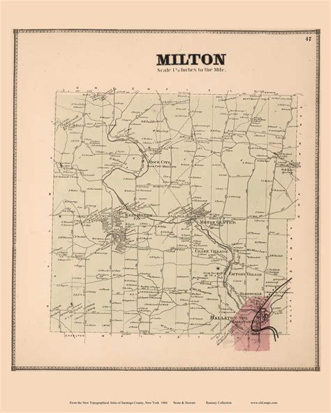Milton New York 1866 Old Town Map Reprint Saratoga Co Old Maps