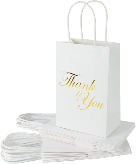 RUSPEPA Small Kraft Gift Bags Thank You Gold Foil White Paper Gift Bag
