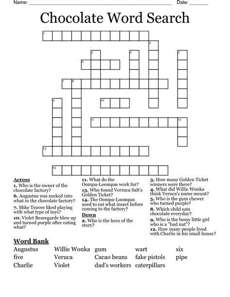Chocolate Word Search Crossword Wordmint