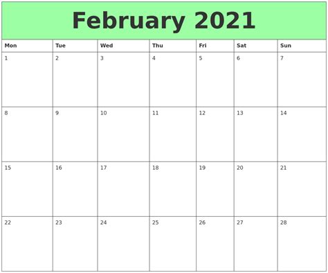 February 2021 Printable Calendars