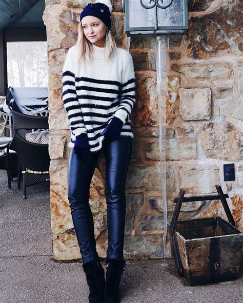 A Striped Sweater With Tight Leather Pants Valentines Day Outfits
