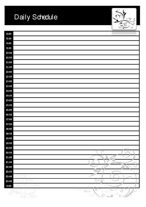 Daily Schedule Template Printable Free Sample Printable With