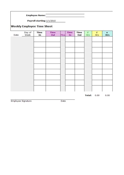 Weekly Employee Timesheet Spreadsheet Excel Template Templates At