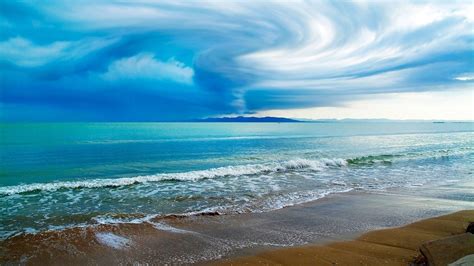 1920x1080 1920x1080 Sky Typhoon Clouds Funnel Coast Beach Sand